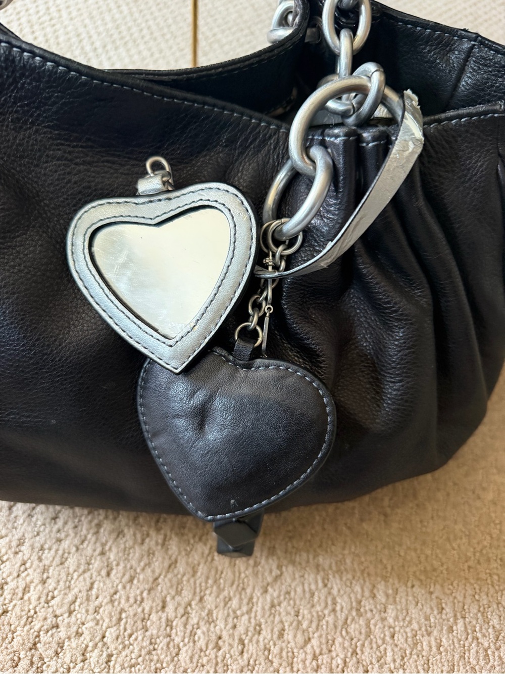 Juicy Couture Black Leather Shoulder Bag with Heart Charm - Picture 2 of 13